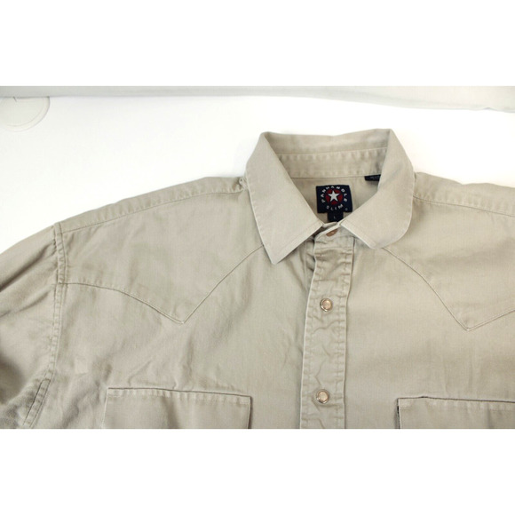 Panhandle Slim Beige Pearl Snap Button Down Shirt Men L Western Long Sleeve - Picture 9 of 13